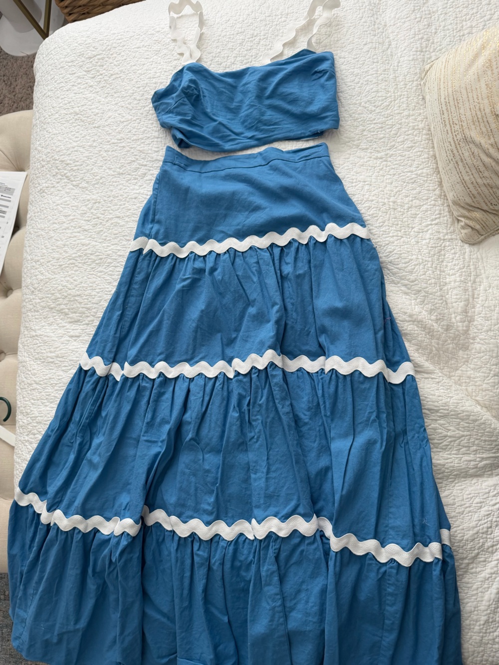 Mustard Seed Blue Maxi Skirt with White Trim